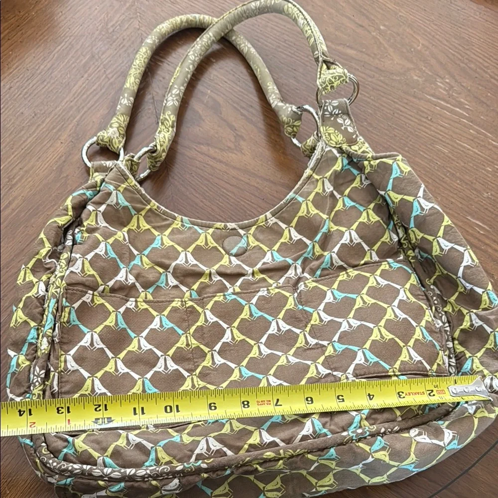 Vera Bradley BlueBird Brown and Green Quilted Crescent Hobo Tote Shoulder Bag